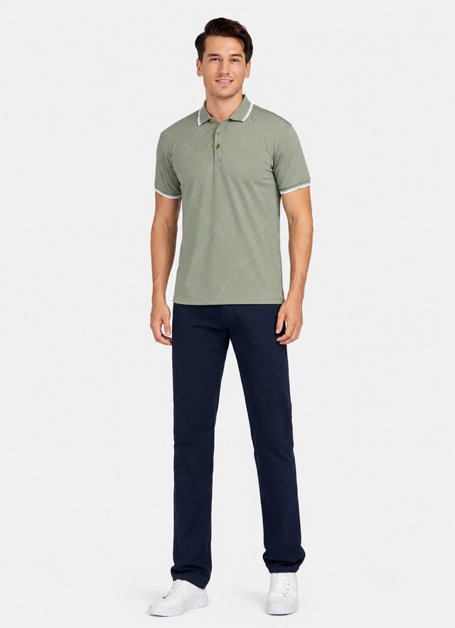 Men's Casual Striped Polo Shirt Short Sleeve Regular Fit