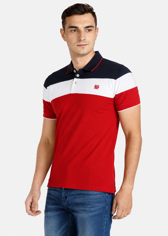 Men's Colorblock Cotton Polo Shirt Casual Summer Short Sleeve