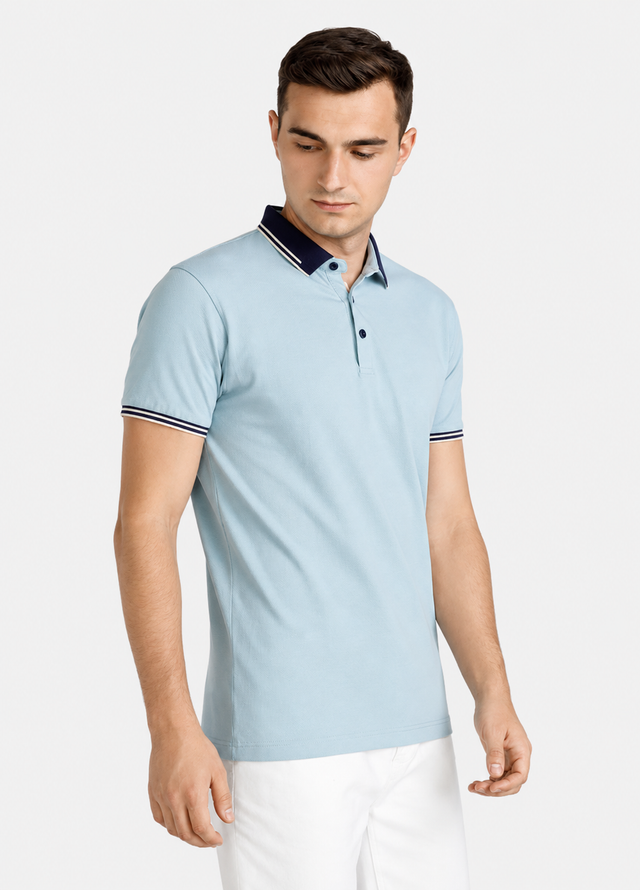 Men's Contrast Cotton Polo Shirt Casual Slim Fit Summer Top