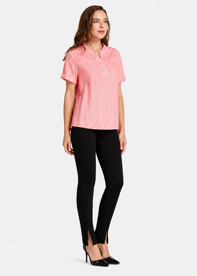Women's Casual Notched Collar Button Front Short Sleeve Top