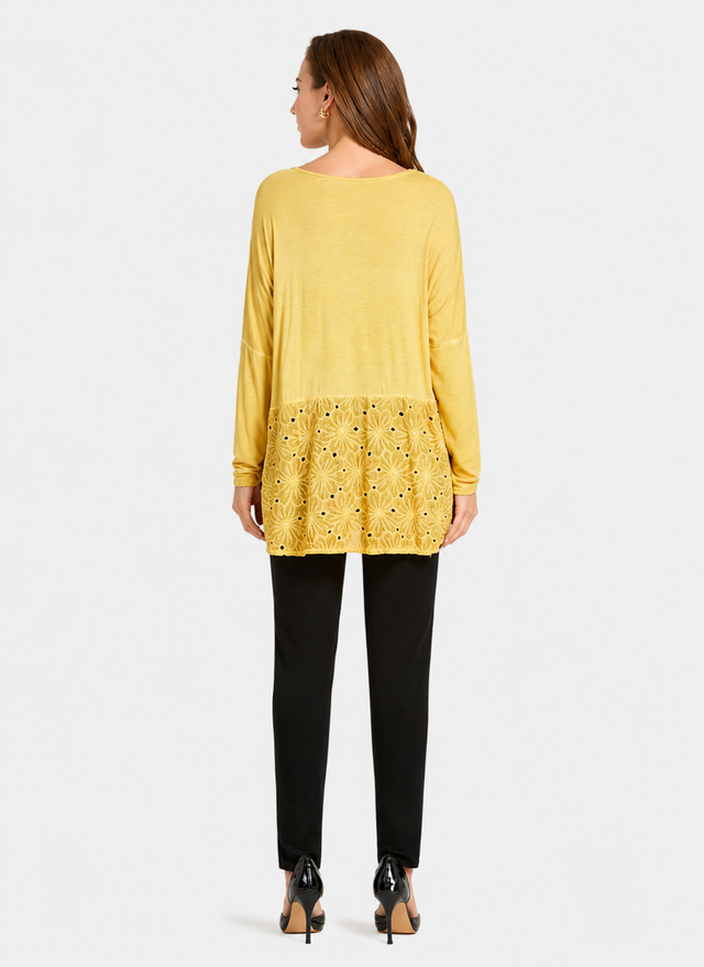 Women's Casual Round Neck Floral Eyelet Embroidered Tunic Top
