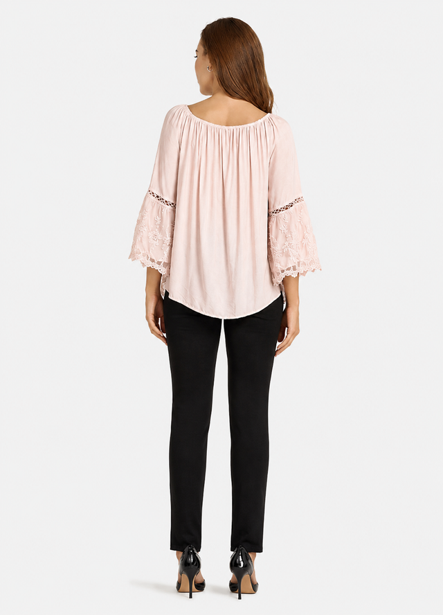 Women's Casual Square Neck Guipure Lace Bell Sleeve Top