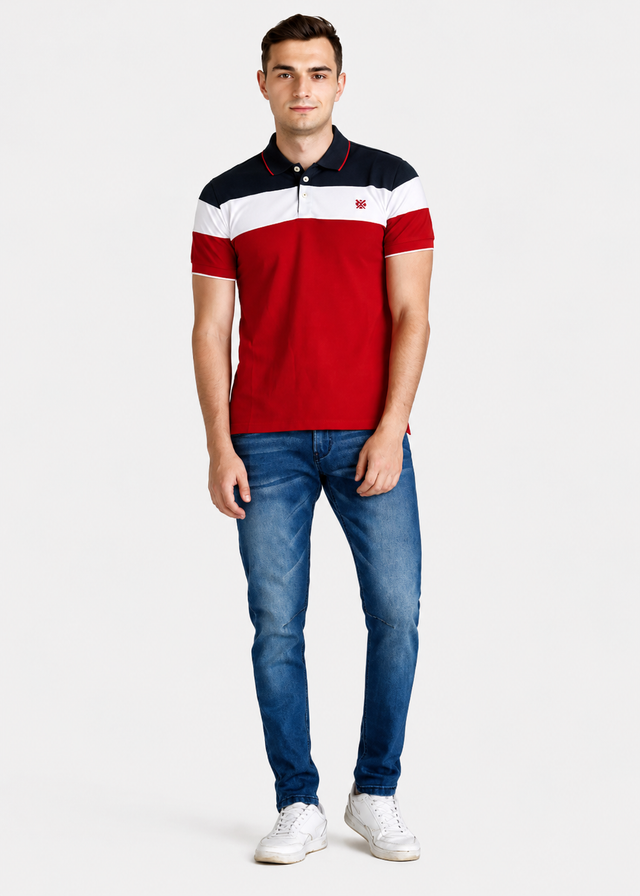Men's Colorblock Cotton Polo Shirt Casual Summer Short Sleeve