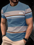 Men's Geometric Print Striped Crew Neck T-Shirt