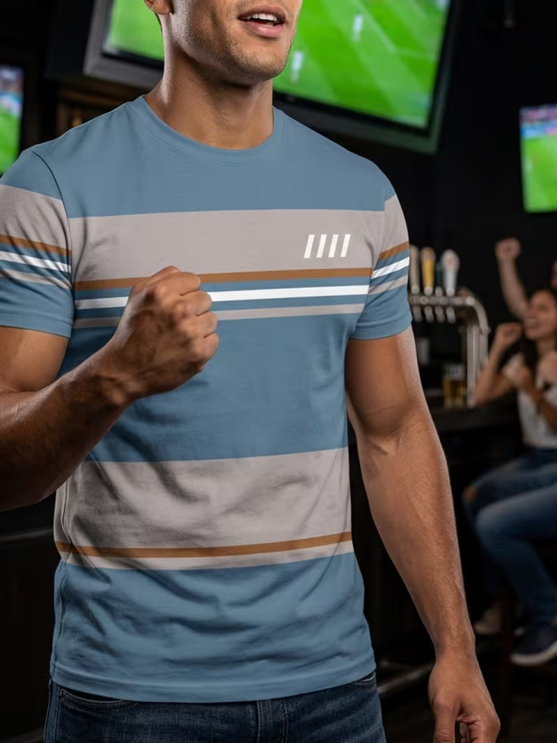Men's Geometric Print Striped Crew Neck T-Shirt