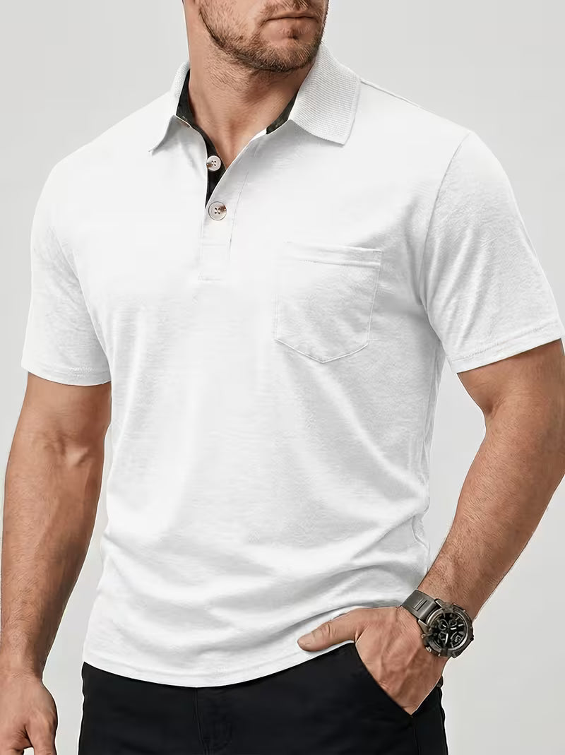 Men's Ribbed Button-Up Polo T-Shirt