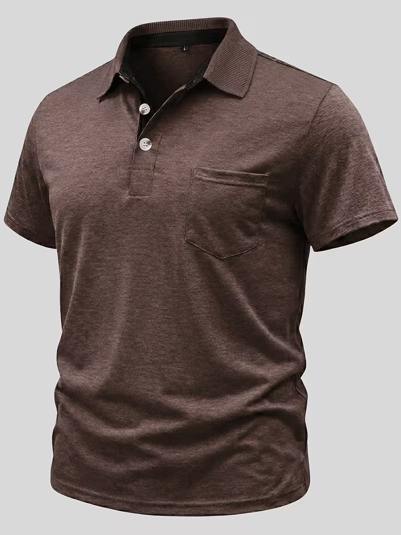 Men's Ribbed Button-Up Polo T-Shirt
