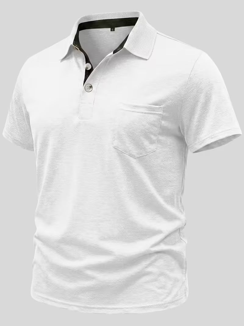 Men's Ribbed Button-Up Polo T-Shirt