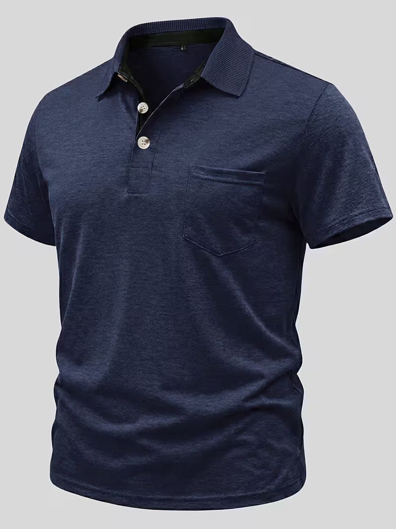 Men's Ribbed Button-Up Polo T-Shirt