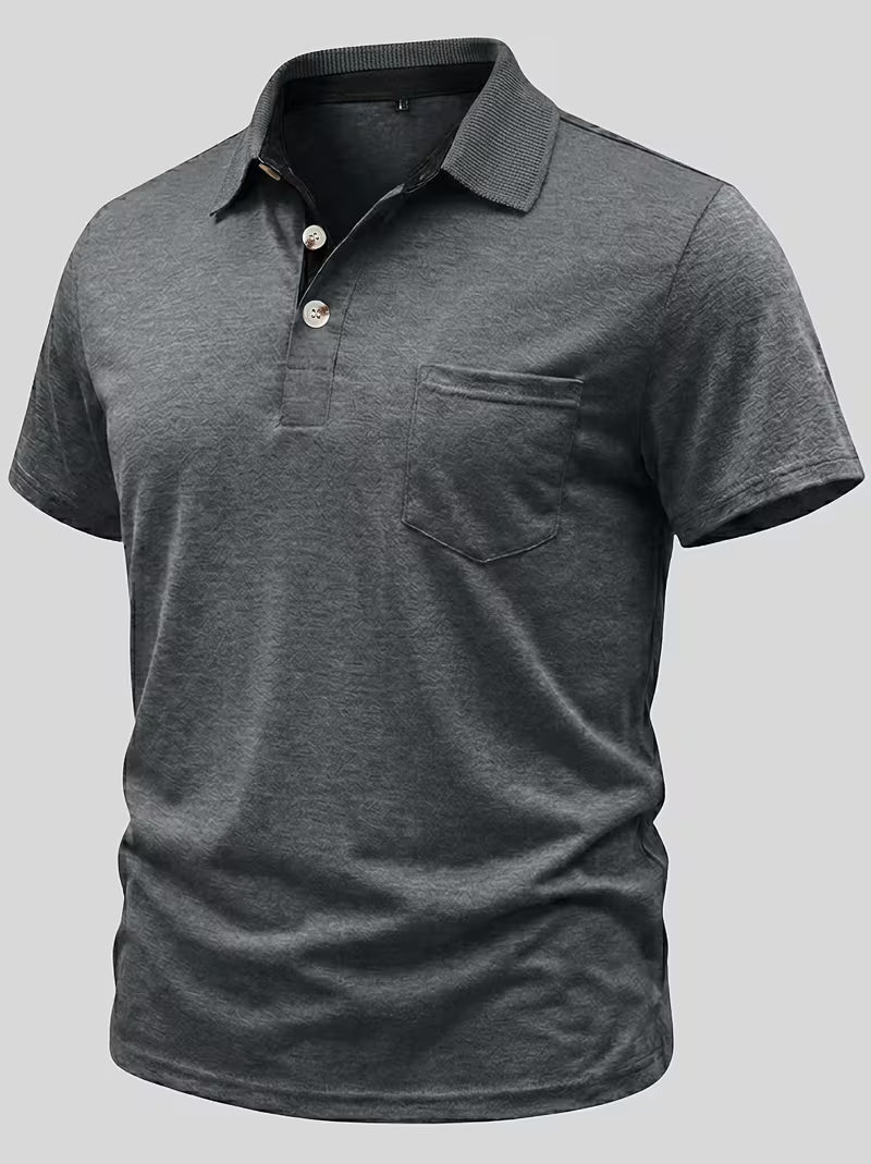 Men's Ribbed Button-Up Polo T-Shirt