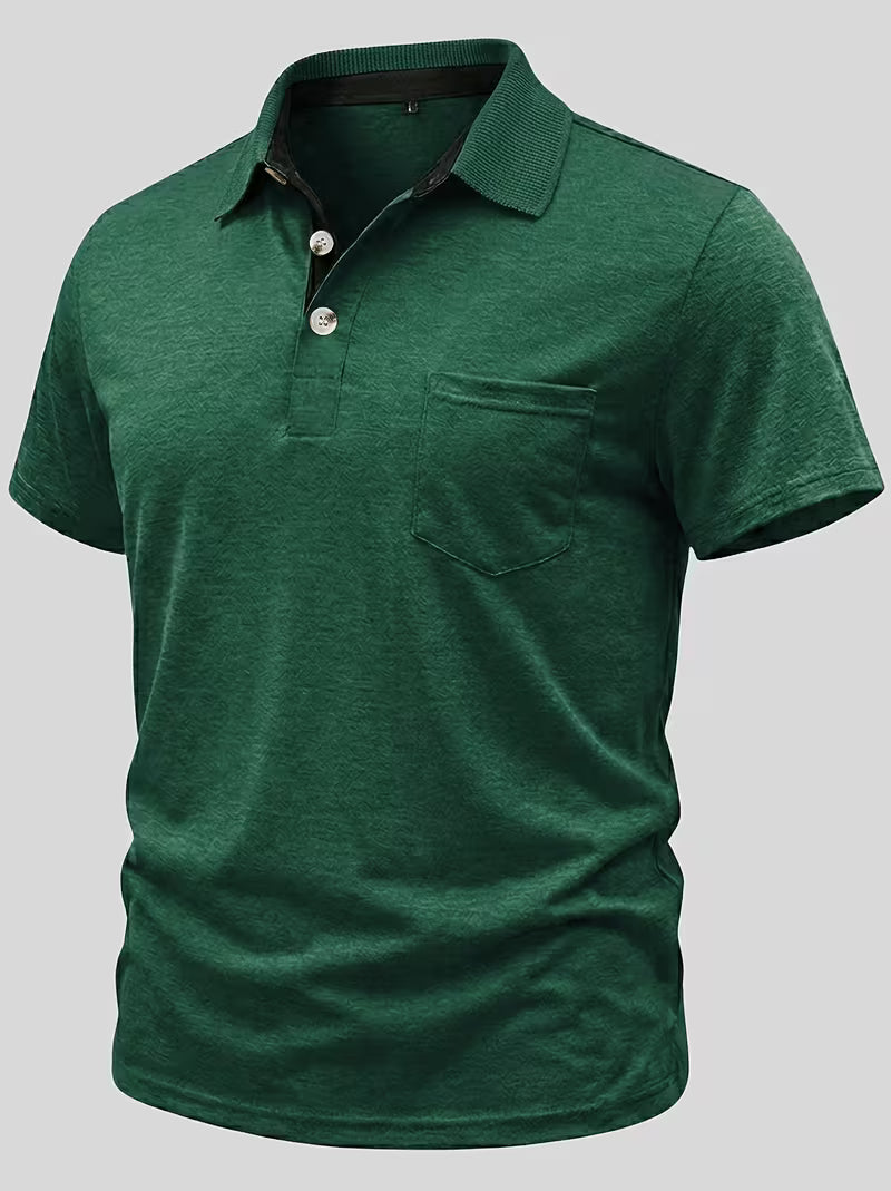 Men's Ribbed Button-Up Polo T-Shirt