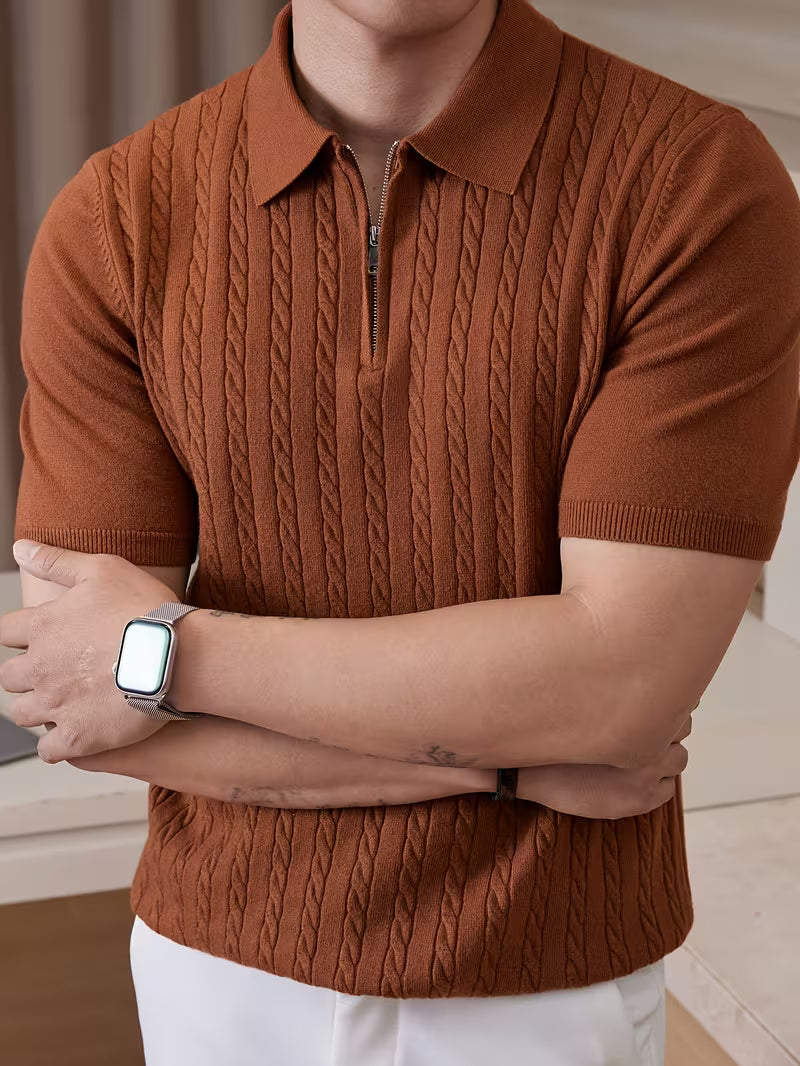 Men's Ribbed Knit Golf Polo Shirt