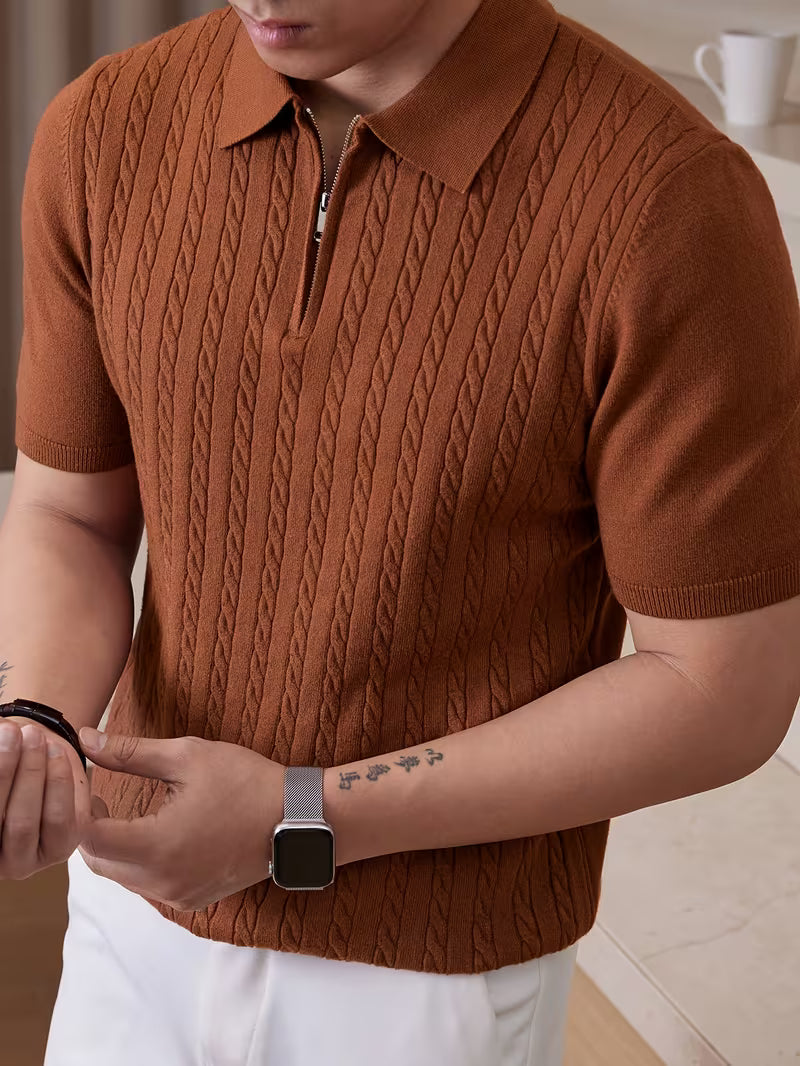 Men's Ribbed Knit Golf Polo Shirt