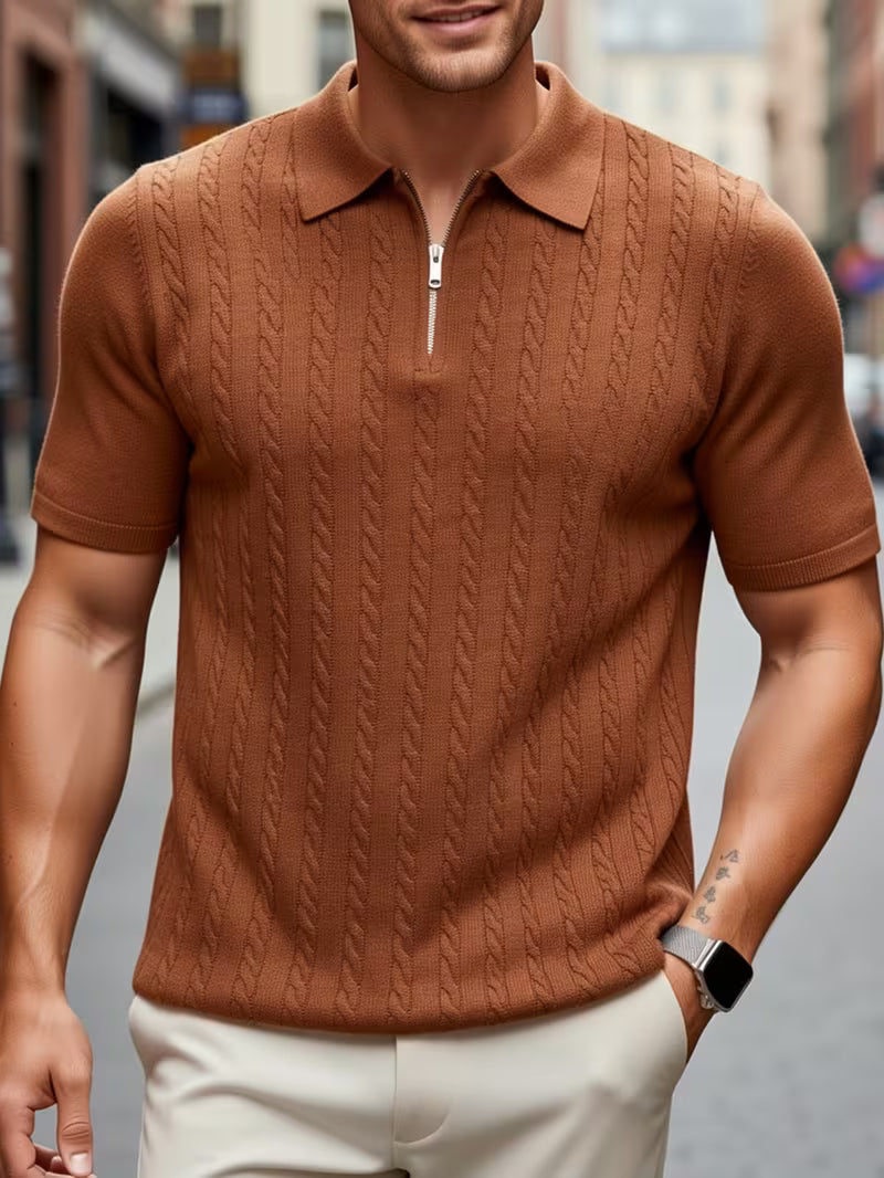 Men's Ribbed Knit Golf Polo Shirt