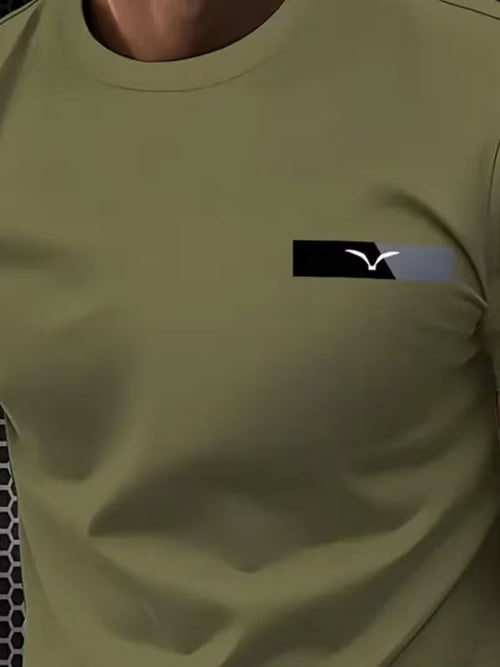 Men's Striped Bird Print Crew Neck T-Shirt