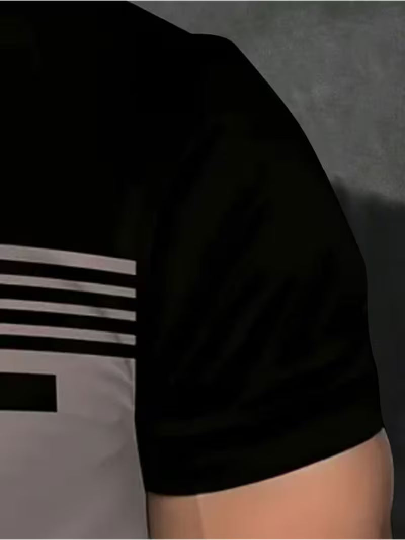 Men's Striped Patchwork Crew Neck T-Shirt