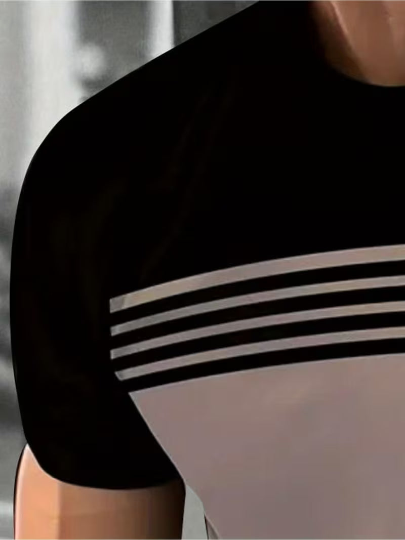 Men's Striped Patchwork Crew Neck T-Shirt