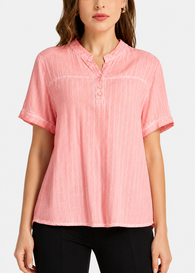 Women's Casual Notched Collar Button Front Short Sleeve Top