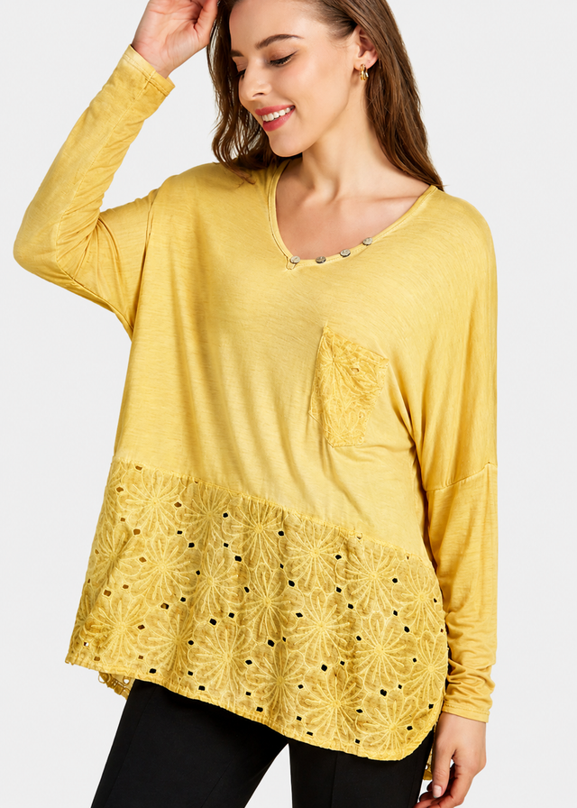 Women's Casual Round Neck Floral Eyelet Embroidered Tunic Top